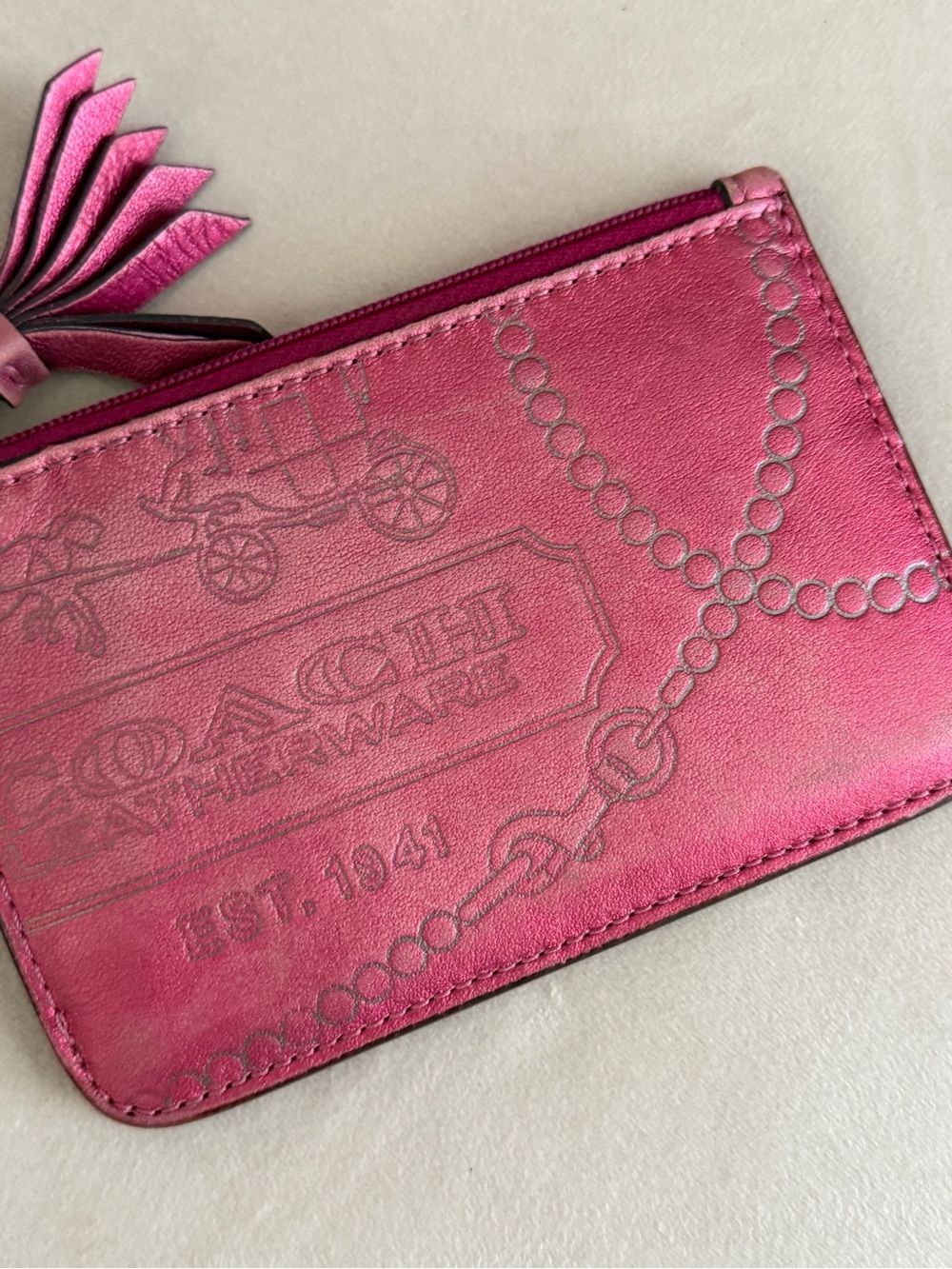 COACH Legacy Pink Metallic Tassel Keychain Wallet - Picture 3 of 16